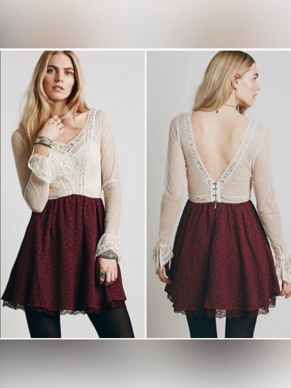 Free People Victorian Lace Sheer Long Sleeve Maiden Dress Barmaid Coquette 4